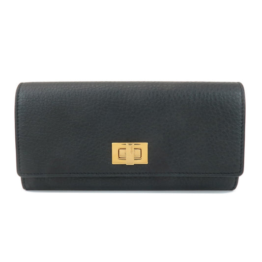 FENDI Leather Peekaboo Bi-fold Long Wallet Black 8M0427
