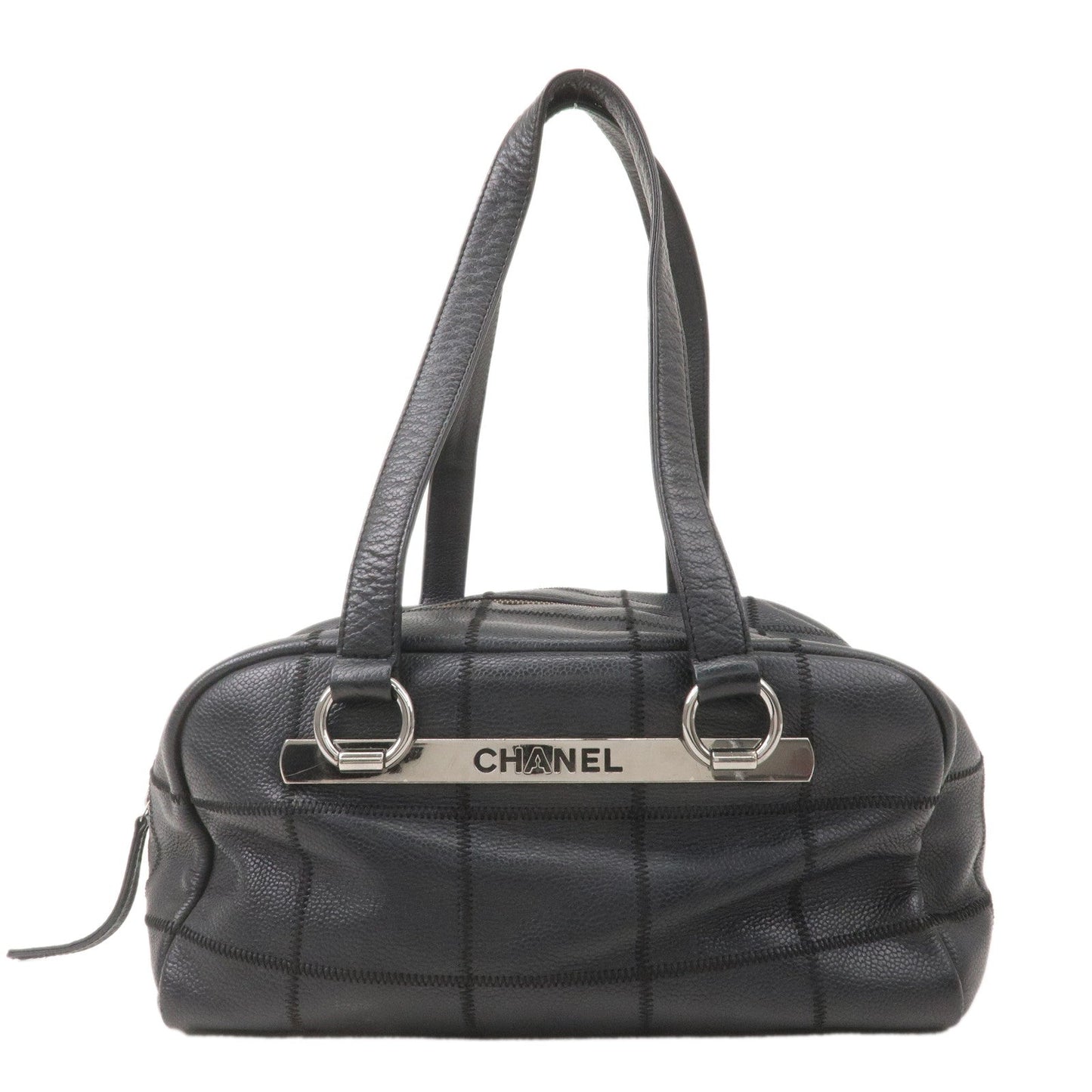 CHANEL Chocolate Bar Caviar Skin Boston Bag Black A26135