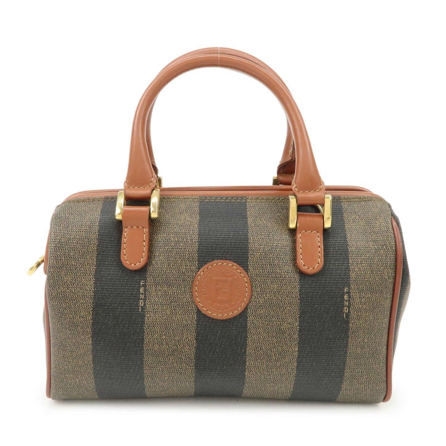 FENDI Pequin PVC Leather 2Way Mini Boston Bag Brown Black