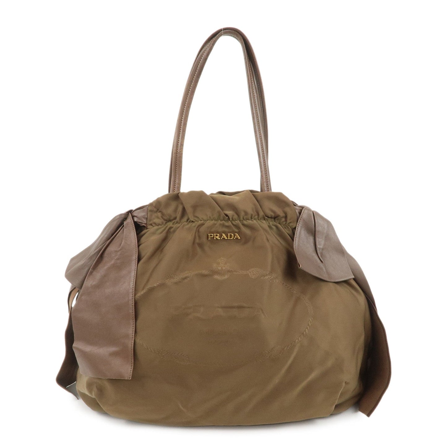 PRADA Logo Nylon Leather Ribbon Shoulder Bag Brown BR4205