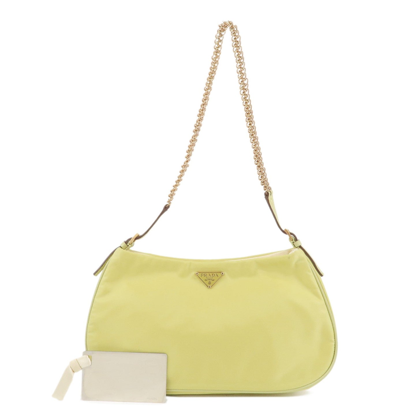 PRADA Nylon Leather Chain Shoulder Bag Yellow BR0105