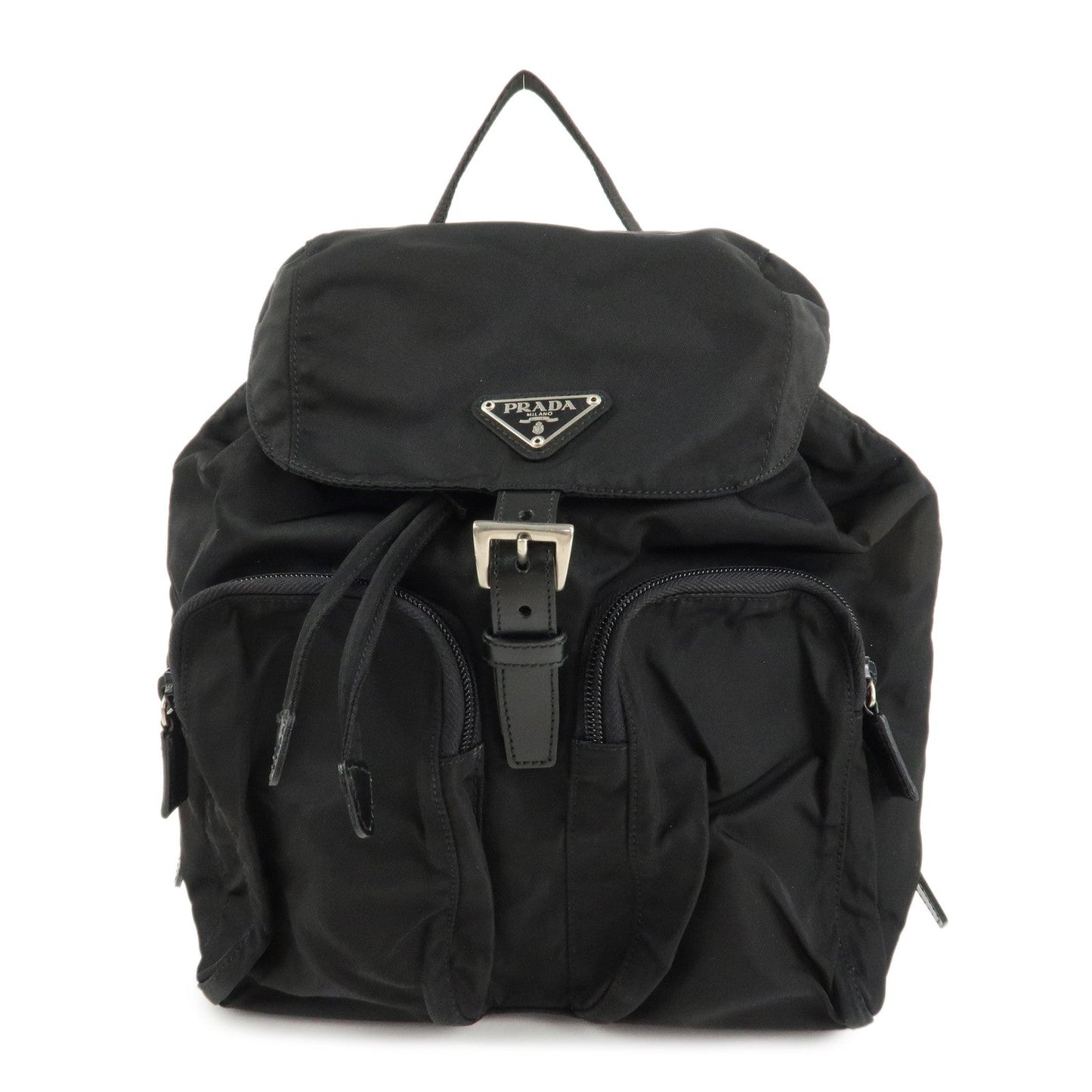PRADA Triangle Logo Nylon Leather Back Pack Black B5885