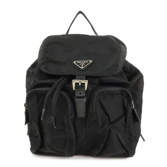 PRADA Triangle Logo Nylon Leather Back Pack Black B5885