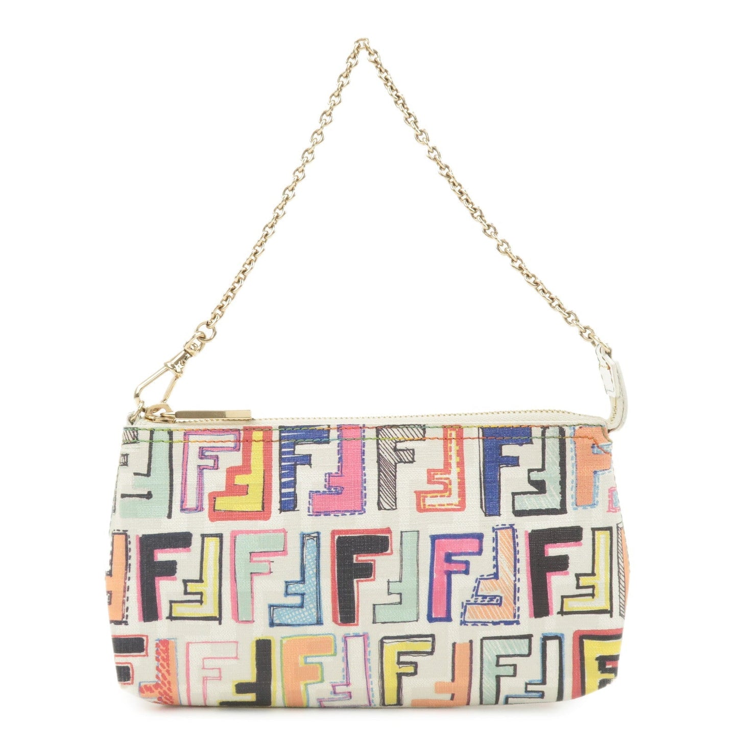 FENDI Zucca Print PVC Chain Accessory Pouch Multicolor 8BR592