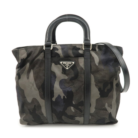 PRADA Nylon Leather 2Way Hand Bag Camouflage Khaki Black BN2791