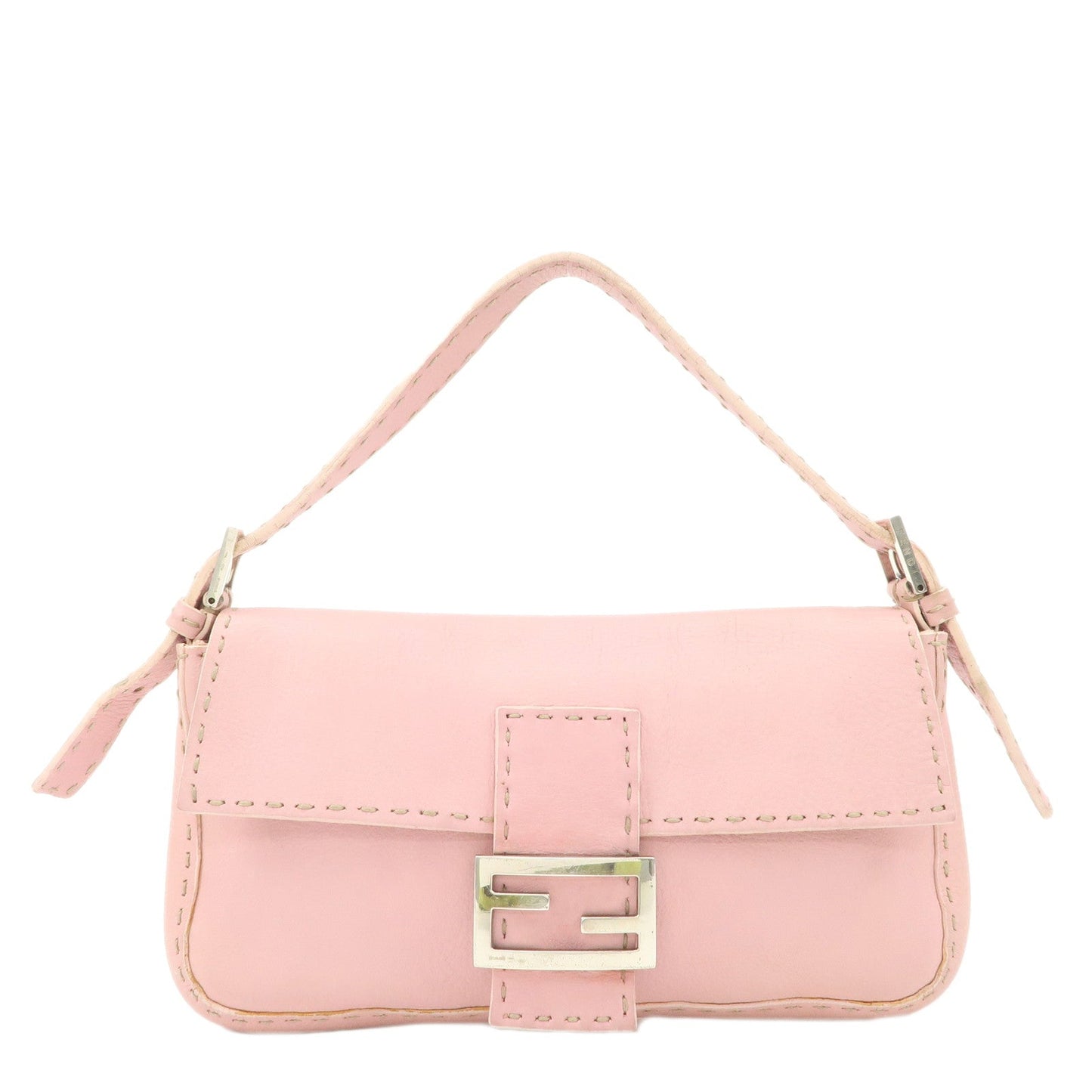 FENDI Selleria Mamma Baguette Leather Shoulder Bag Pink 8BR101