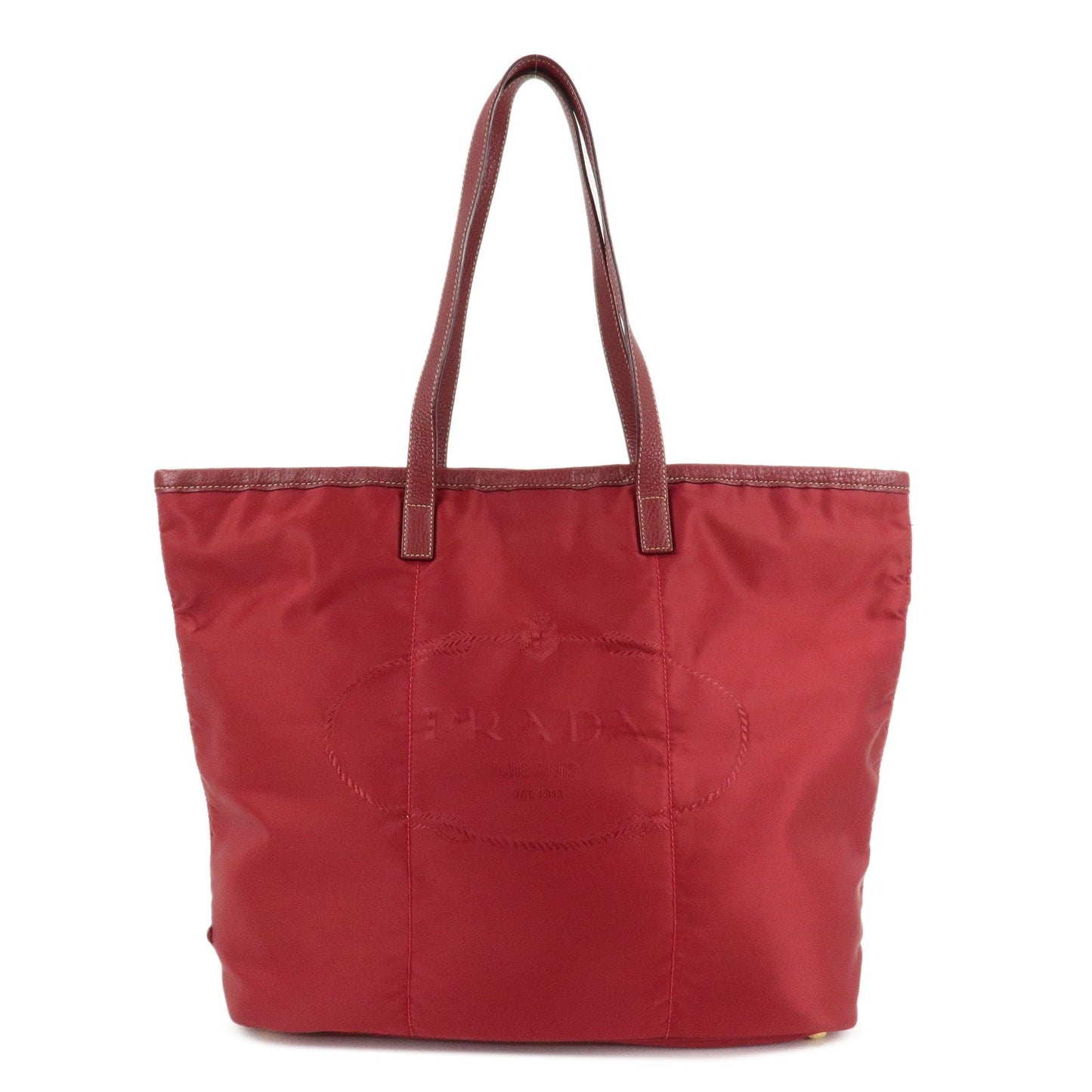 PRADA Logo Nylon Leather Tote Bag Shoulder Bag Dark Red BR4634