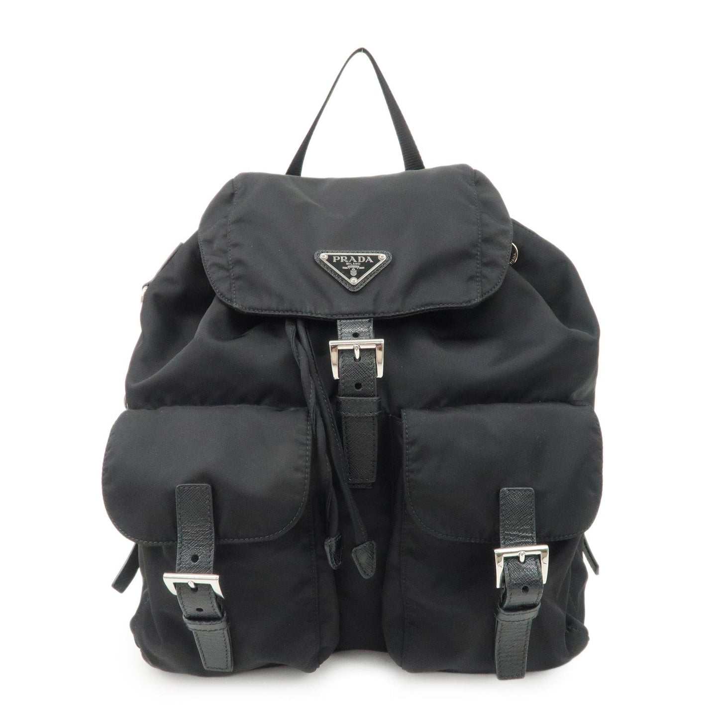 PRADA Re-Nylon Triangle Logo Nylon Leather Back Pack NERO 1BZ811