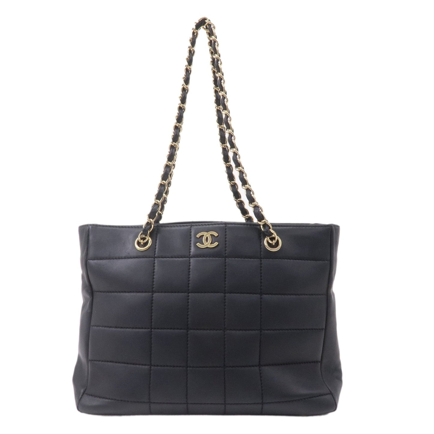 Chanel Chocolate Bar Lamb Skin Chain Tote Bag Black A