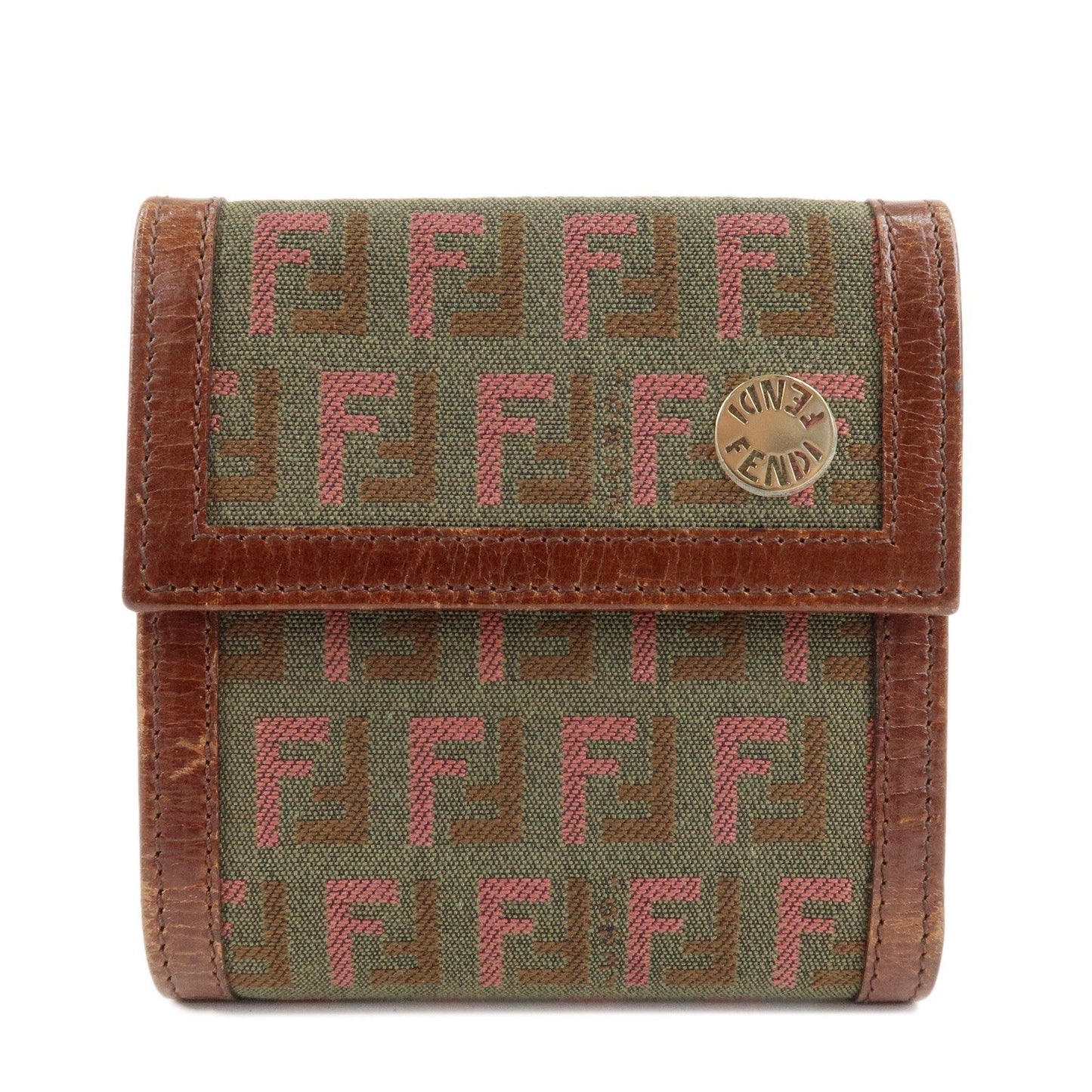 FENDI Zucchino Canvas Leather Tri-fold Wallet Khaki 8M0161