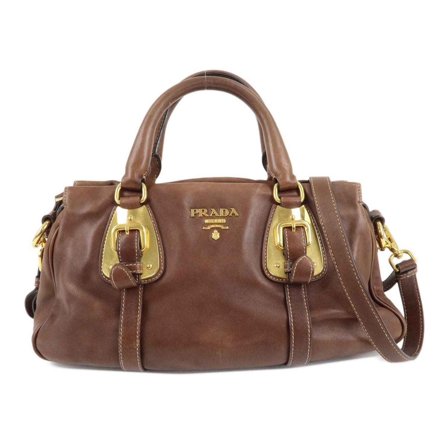 PRADA Leather 2Way Bag Shoulder Bag Hand Bag Brown BN1904