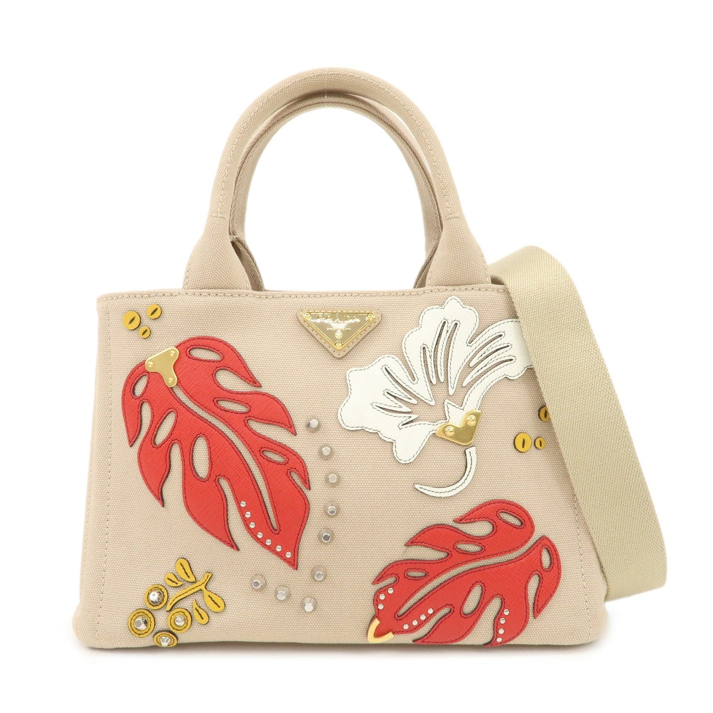 PRADA Hibiscus Canapa Mini Canvas Leather 2Way Bag Beige 1BG439