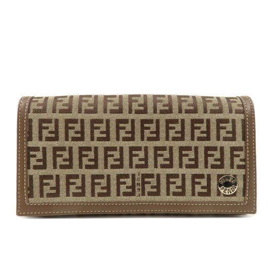 FENDI Zucchino Canvas Leather Long Wallet Brown 8M0000
