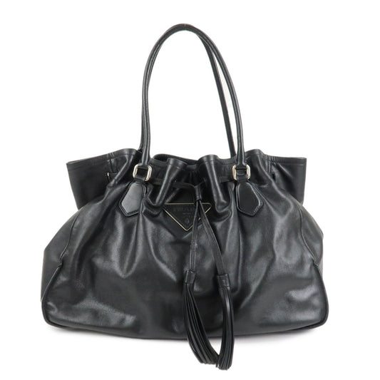 PRADA Triangle Logo Leather Tote Bag Black
