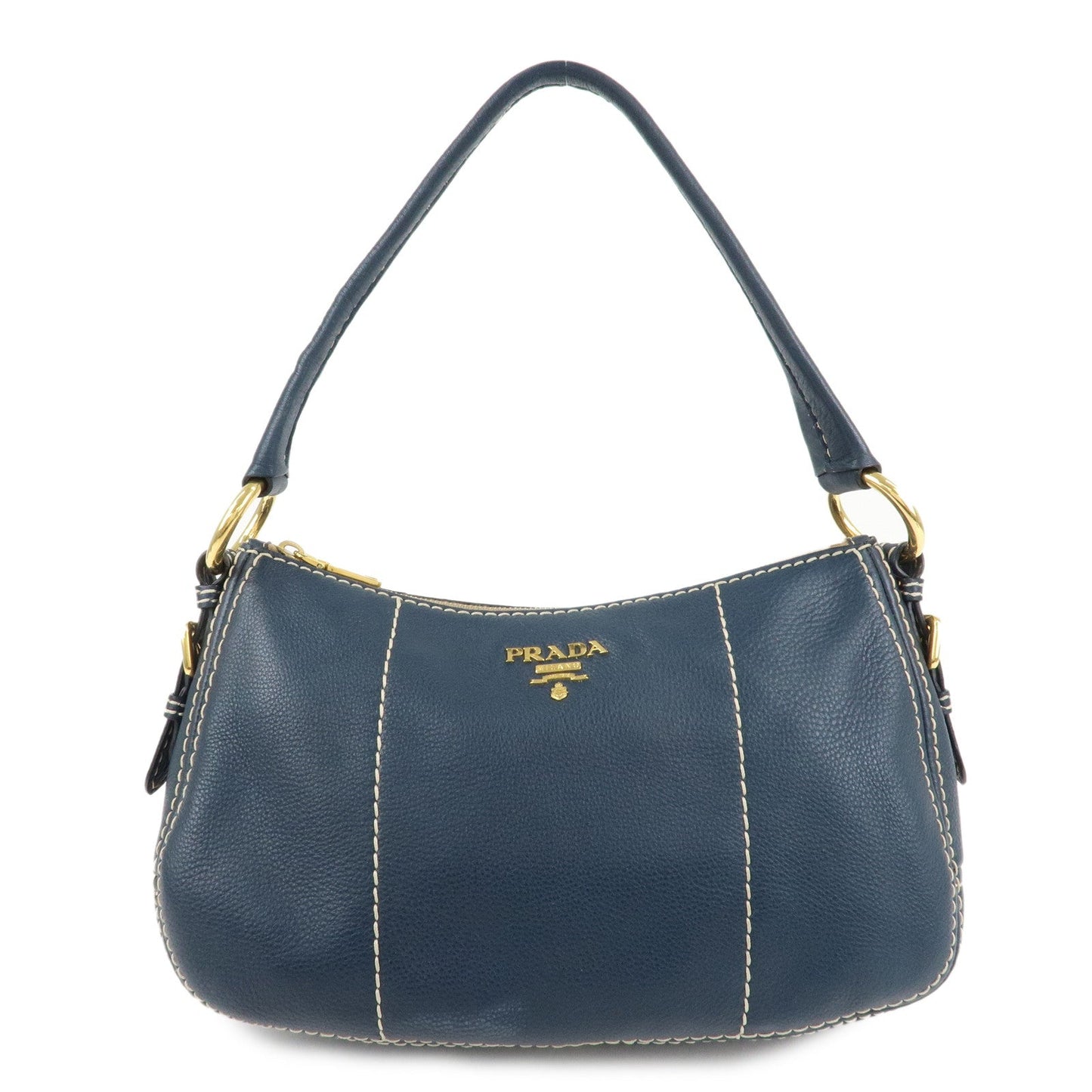 PRADA Soft Calf Leather Shoulder Bag Hand Bag Blue BR4690