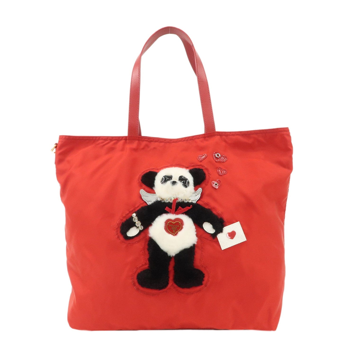 PRADA Nylon Leaather Panda Tote Bag Shoudler Bag Red BR4249