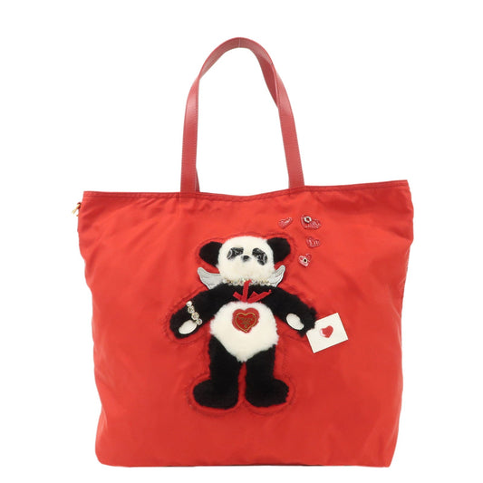 PRADA Nylon Leaather Panda Tote Bag Shoudler Bag Red BR4249