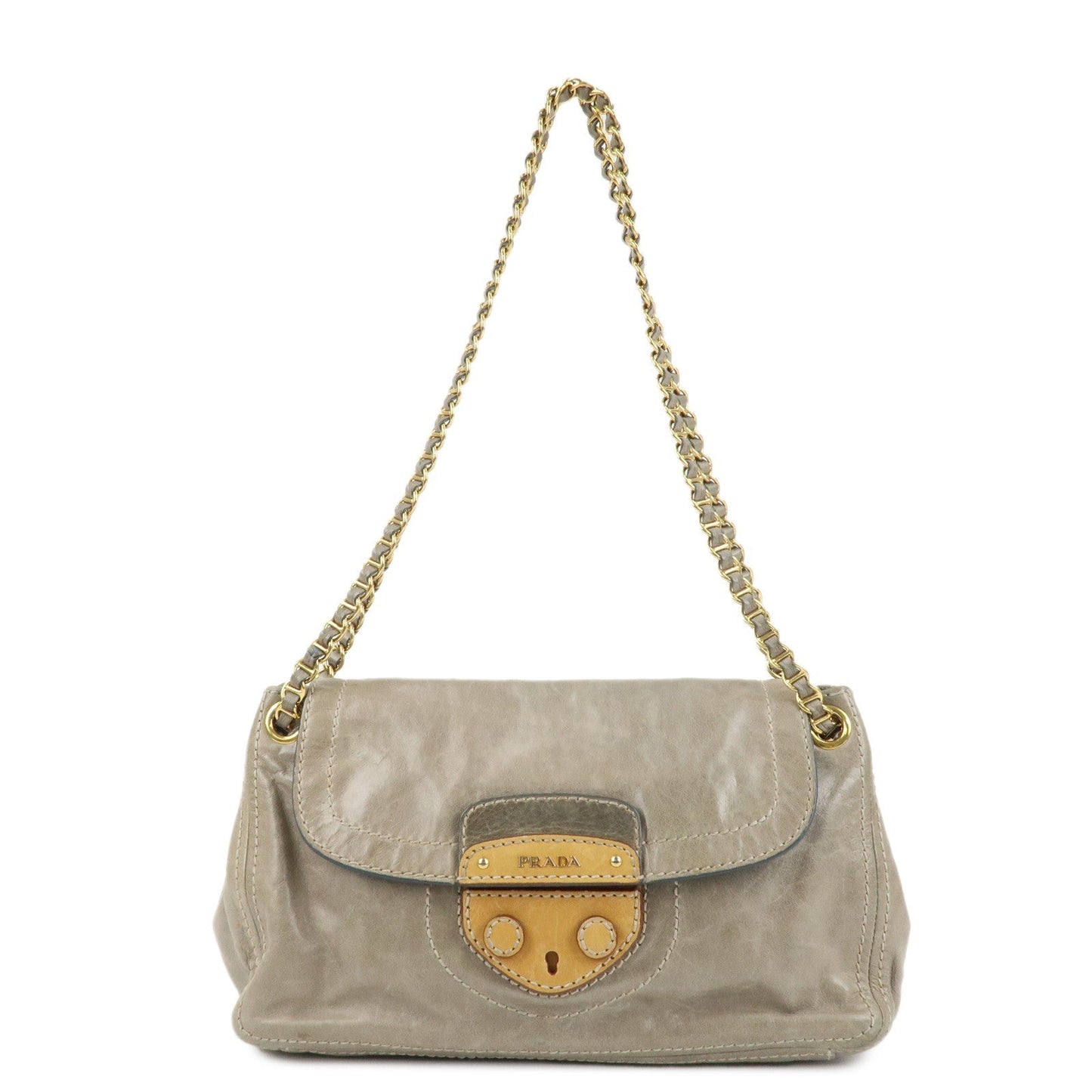 PRADA Leather Chain Shoulder Bag Gray BR4657