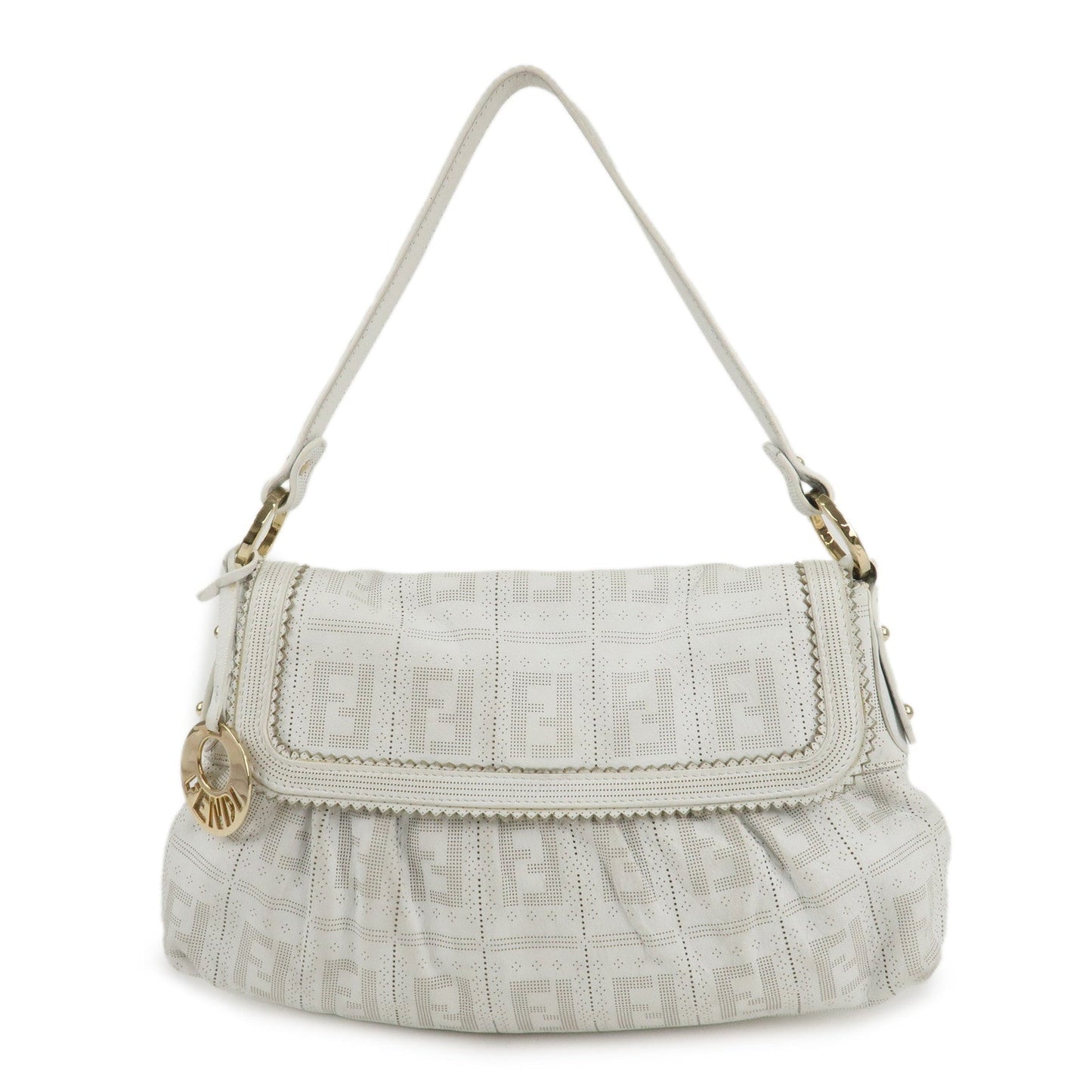FENDI Zucca Leather Shoulder Bag Hand Bag White 8BR445