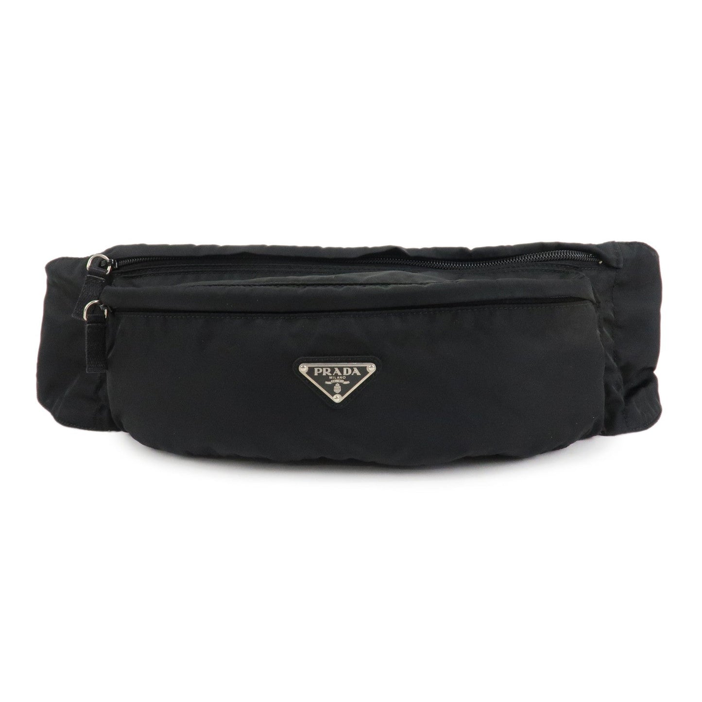 PRADA Nylon Triangle Logo Waist Bag Black Silver HDW