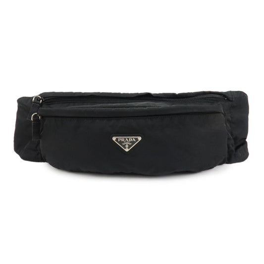 PRADA Nylon Triangle Logo Waist Bag Black Silver HDW