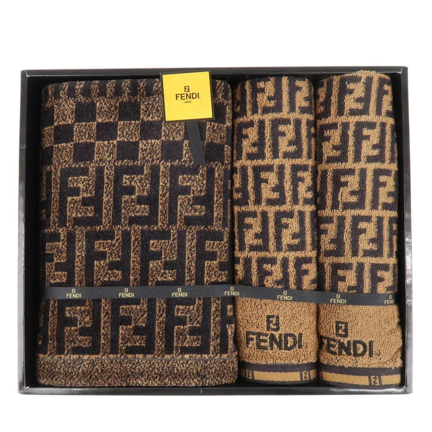 FENDI Zucca Set of 3 Cotton 100% Towel Black Brown