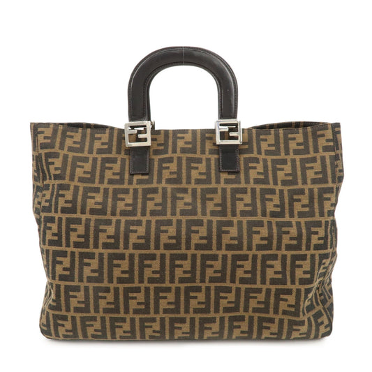 FENDI Zucca Canvas Leather Tote Bag Brown Black 26329
