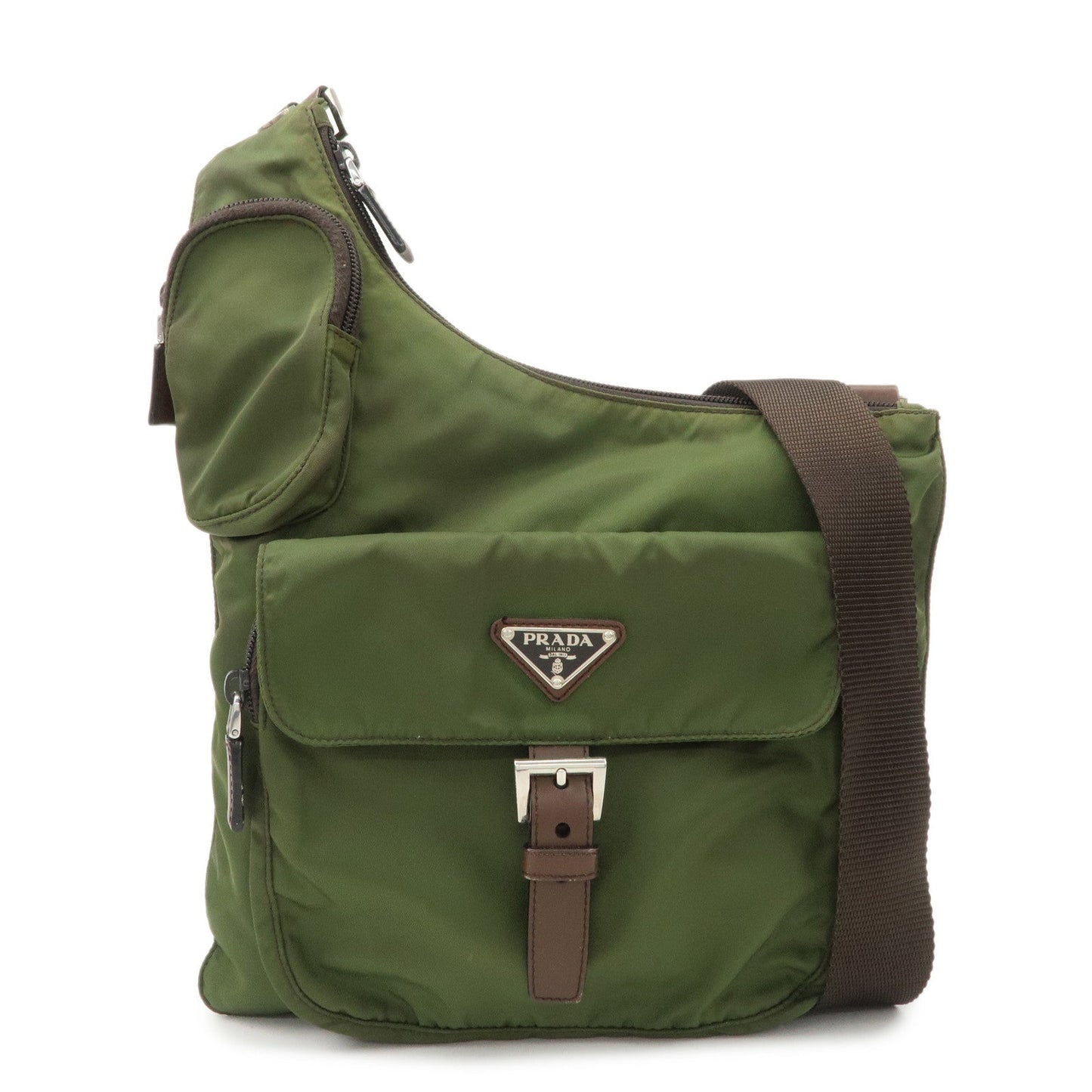 PRADA Triangle Logo Nylon Leather Shoulder Bag Crossbody Bag Khaki