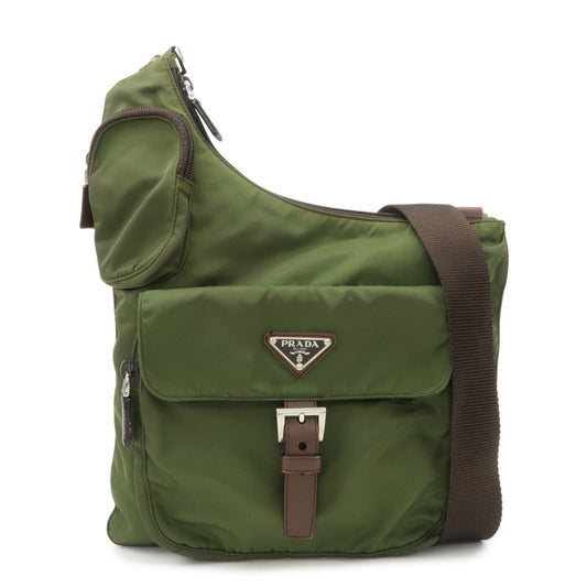 PRADA Triangle Logo Nylon Leather Shoulder Bag Crossbody Bag Khaki