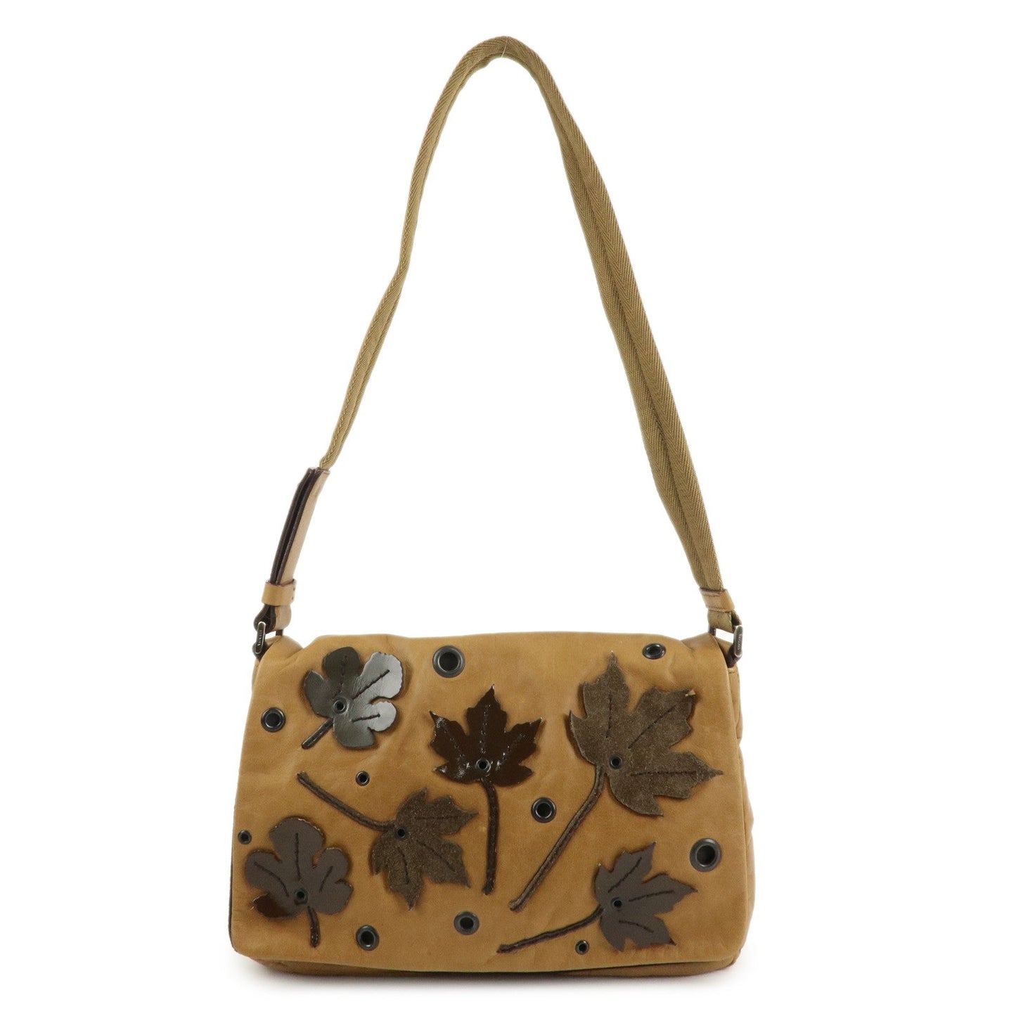 Prada Leather Nylon Suede Shoulder Bag Romantic Leaf B9608 Brown