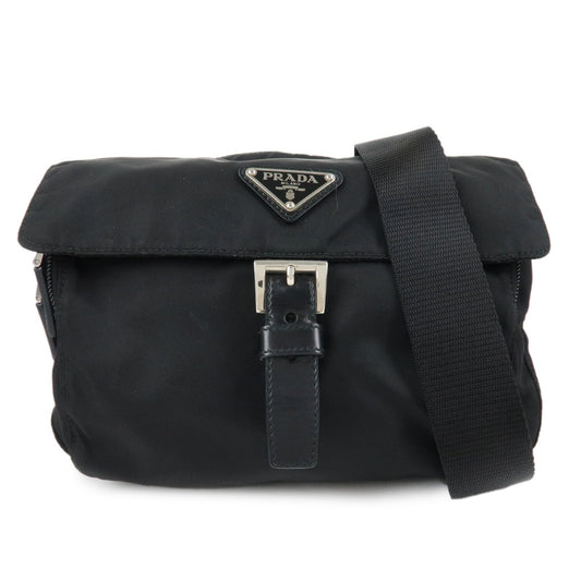 PRADA Triangle Logo Nylon Leather Shoulder Bag Black