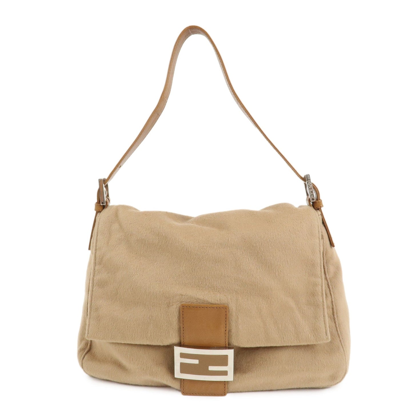 FENDI Mamma Baguette Cashmere Leather Shoulder Bag 26325