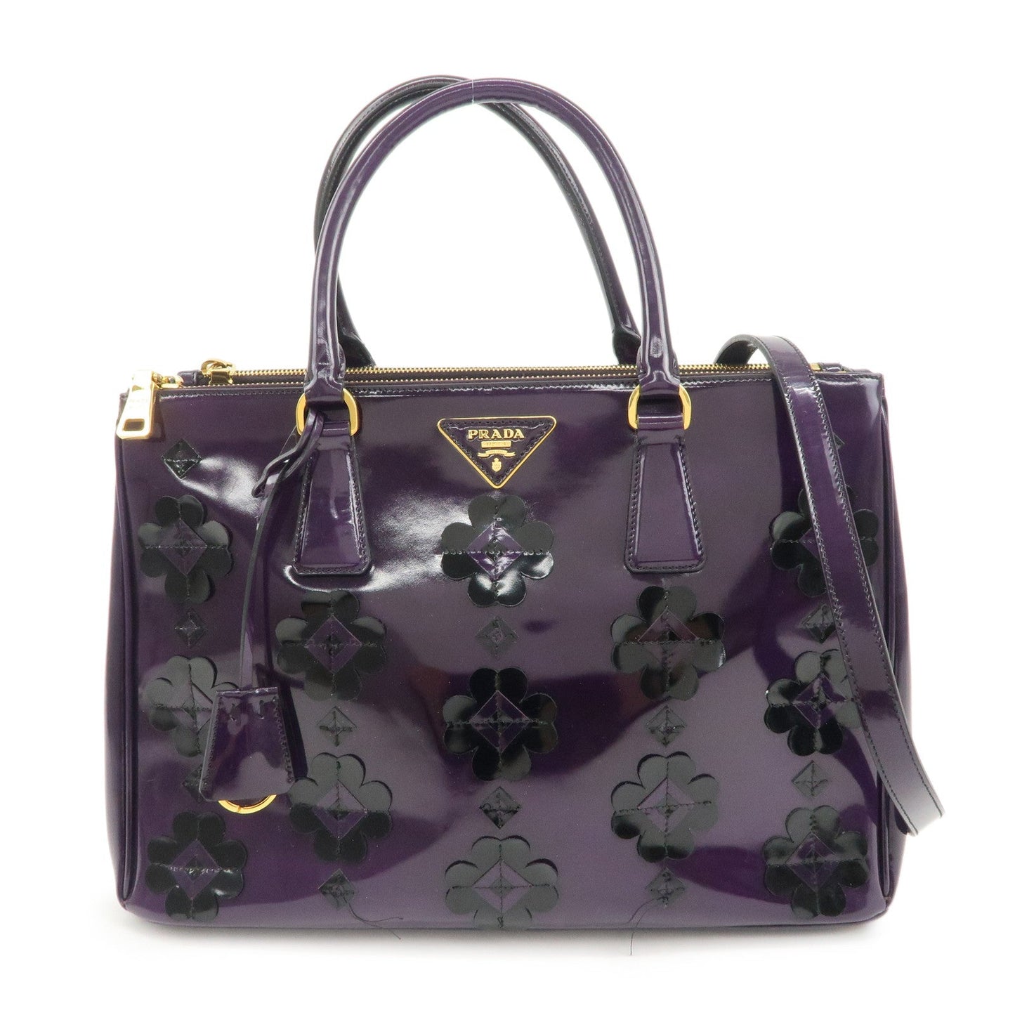 PRADA Patent Leather 2Way Shoulder Bag Flower Motif B2274F