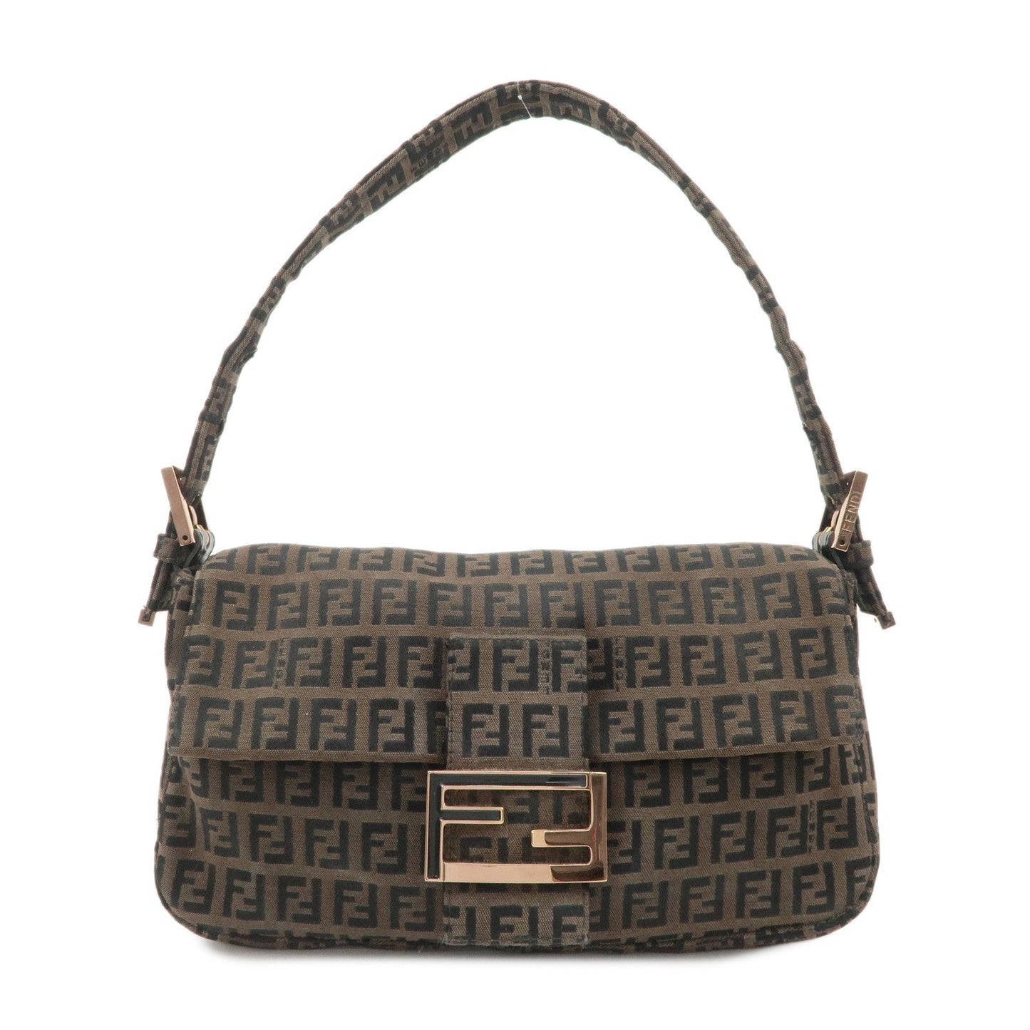 FENDI Mamma Baguette Canvas Shoulder Bag Brown Black 26424