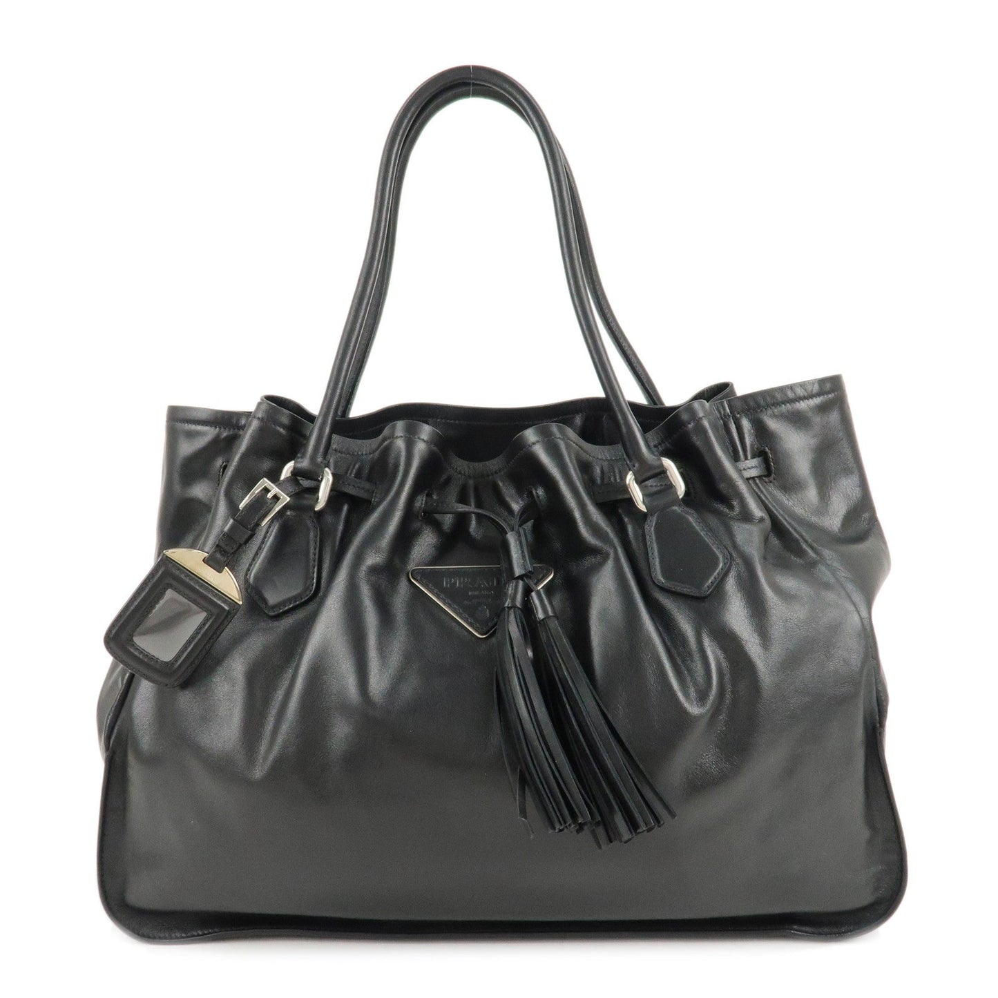 PRADA Leather Tote Bag Shoulder Bag Black BR3616