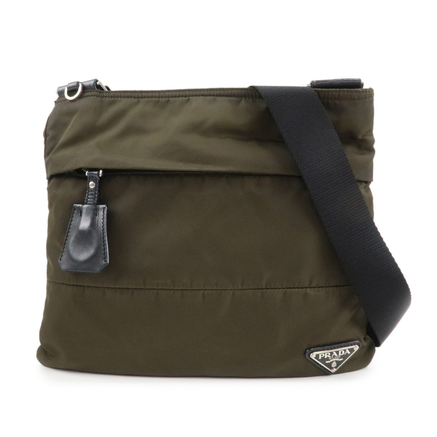 PRADA Nylon Leather Triangle Logo Shoulder Bag Khaki BT0741