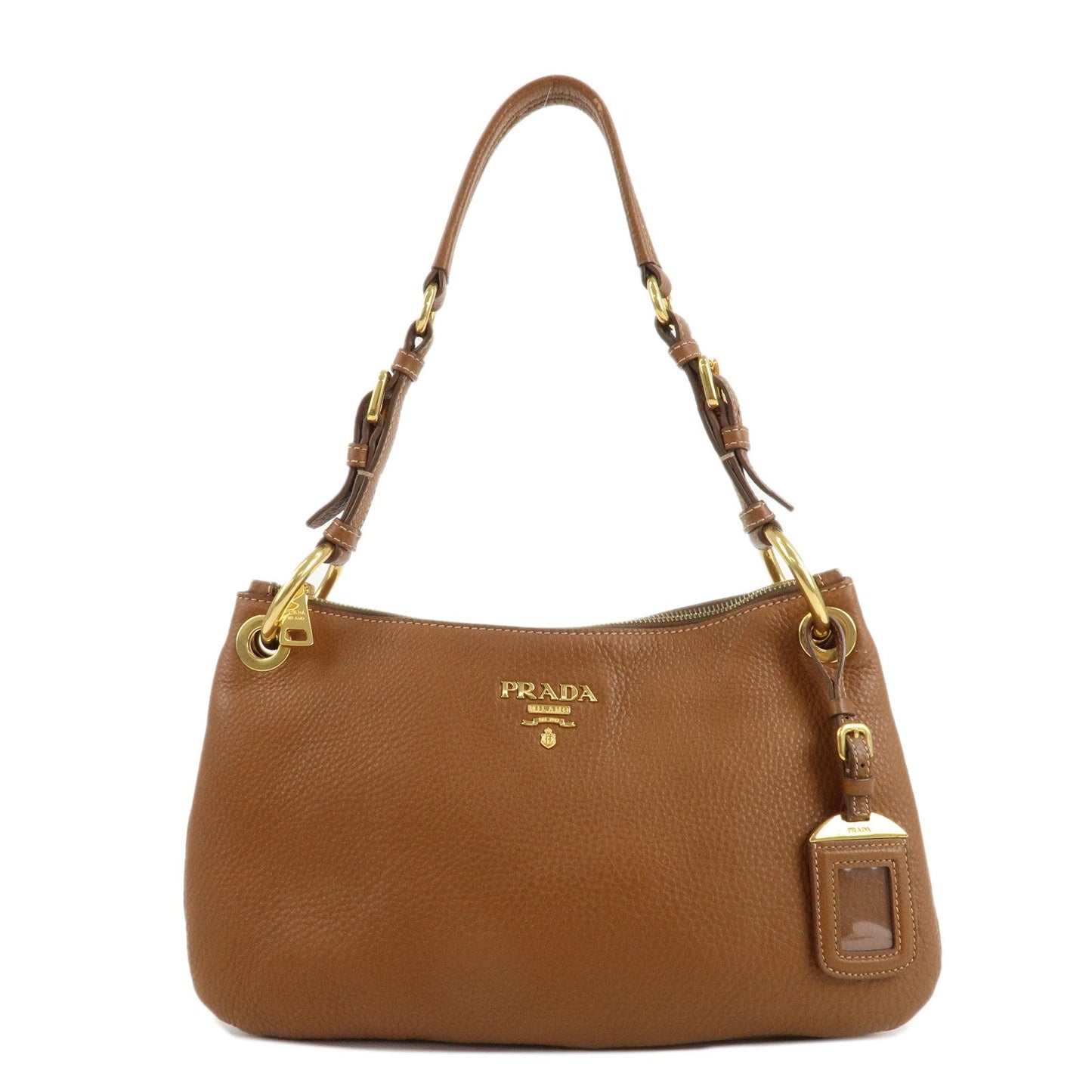 PRADA Leather Shoulder Bag Brown Gold Hardware B4894M