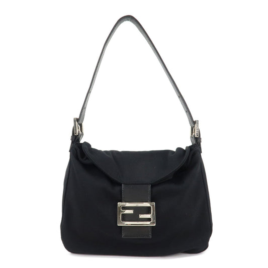 FENDI Mamma Baguette Nylon Jersey Leather Shoulder Bag Black