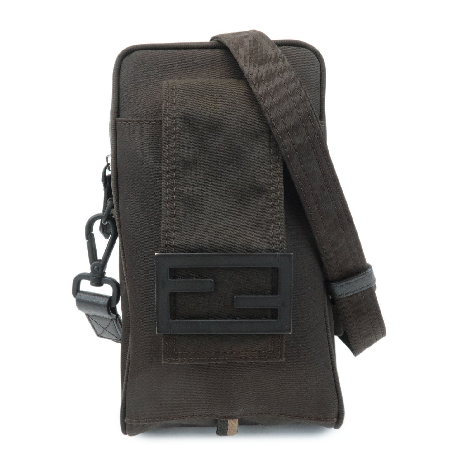 FENDI Nylon Leather Shoulder Bag Phone Pouch Khaki 7AS056