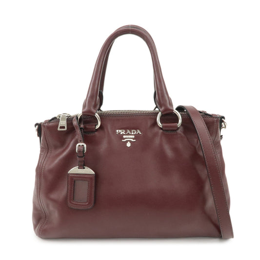 PRADA Leather 2Way Bag Hand Bag Shoulder Bag Bordeaux BN2866
