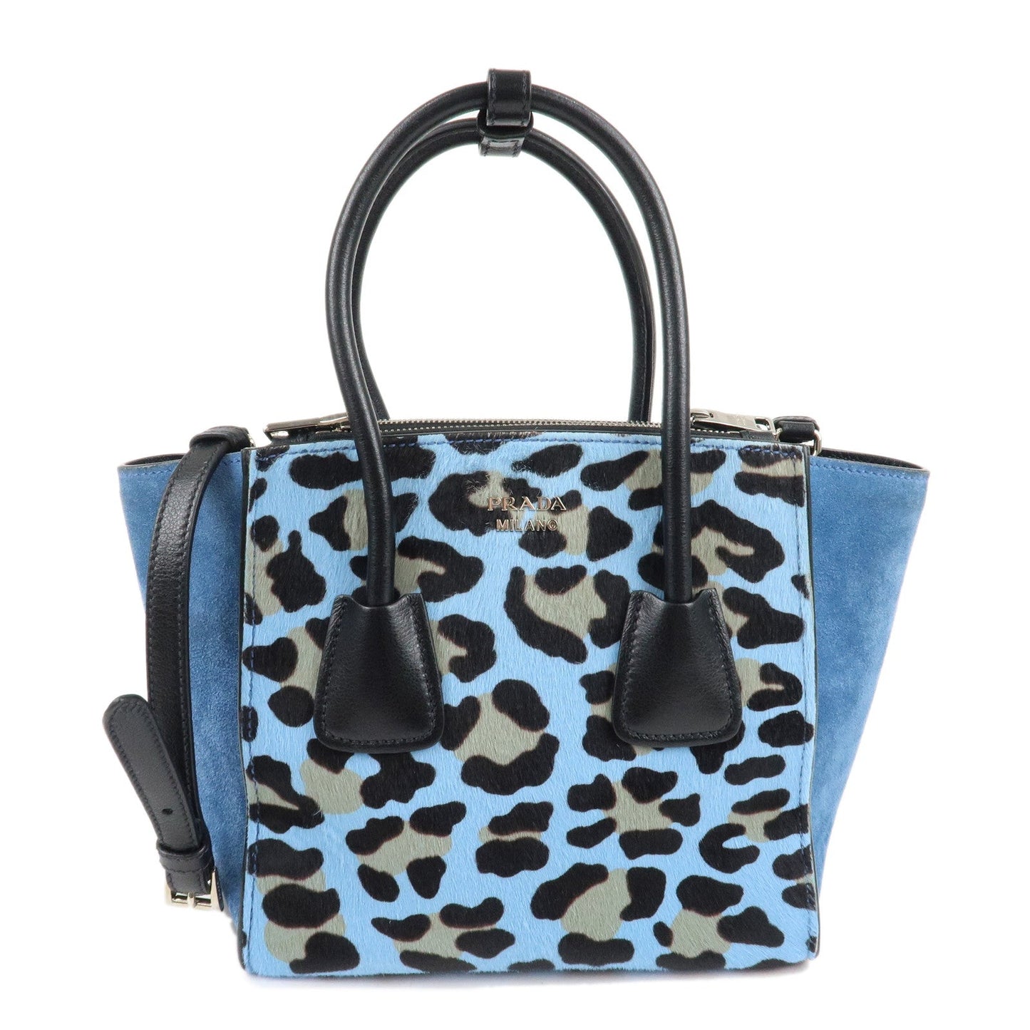 PRADA Unborn Calf Suede Leather 2Way Hand Bag Blue Black 1BA025