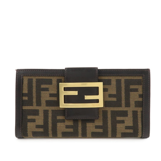 FENDI Zucca Canvas Leather Long Bi-fold Wallet Brown 8M0032