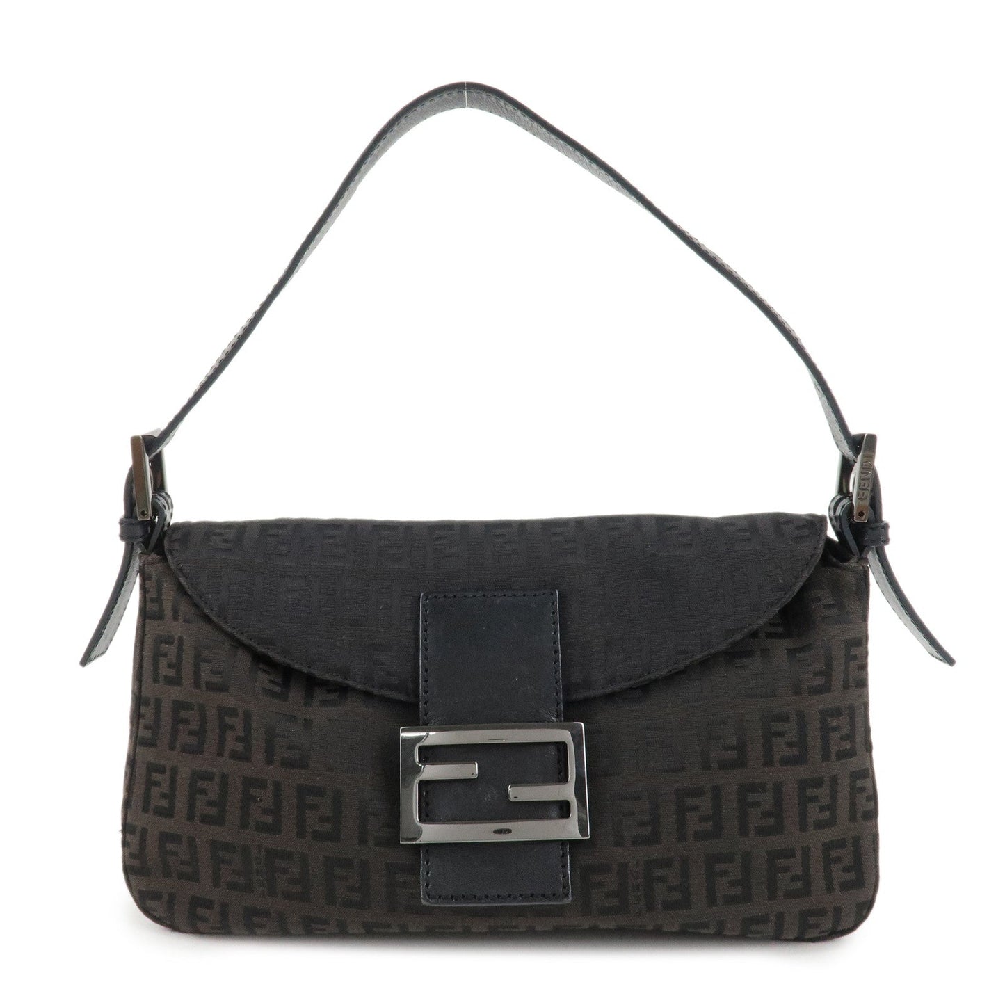 FENDI Mamma Baguette Zucchino Canvas Leather Shoulder Bag 8BR003