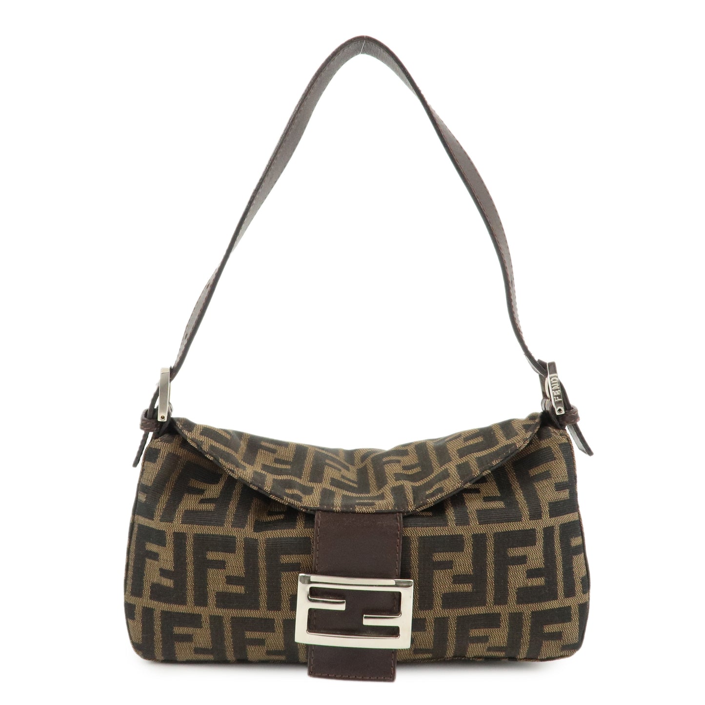 FENDI Zucca Canvas Leather Shoulder Bag Brown Black 26725