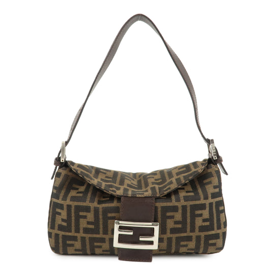 FENDI Zucca Canvas Leather Shoulder Bag Brown Black 26725