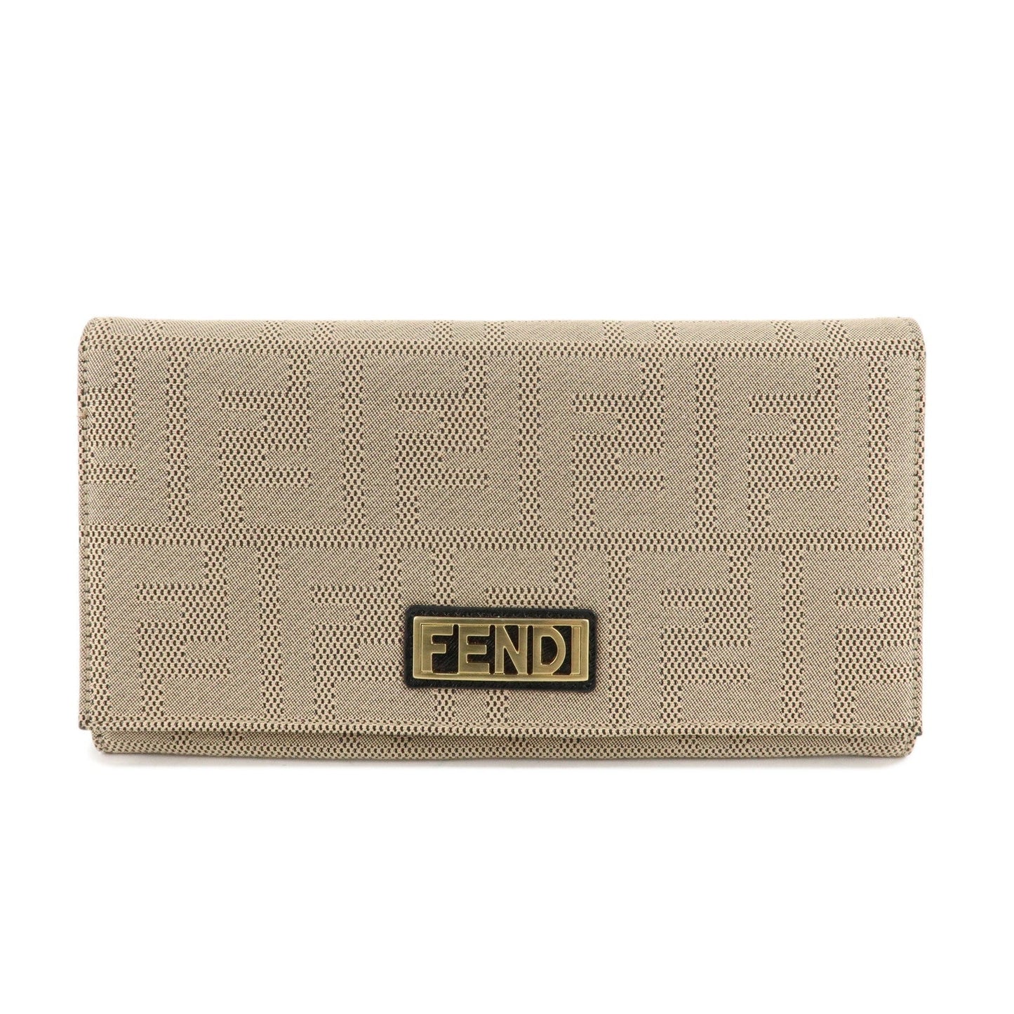 FENDI Zucca Print Canvas Leather Long Wallet Brown 8M0000