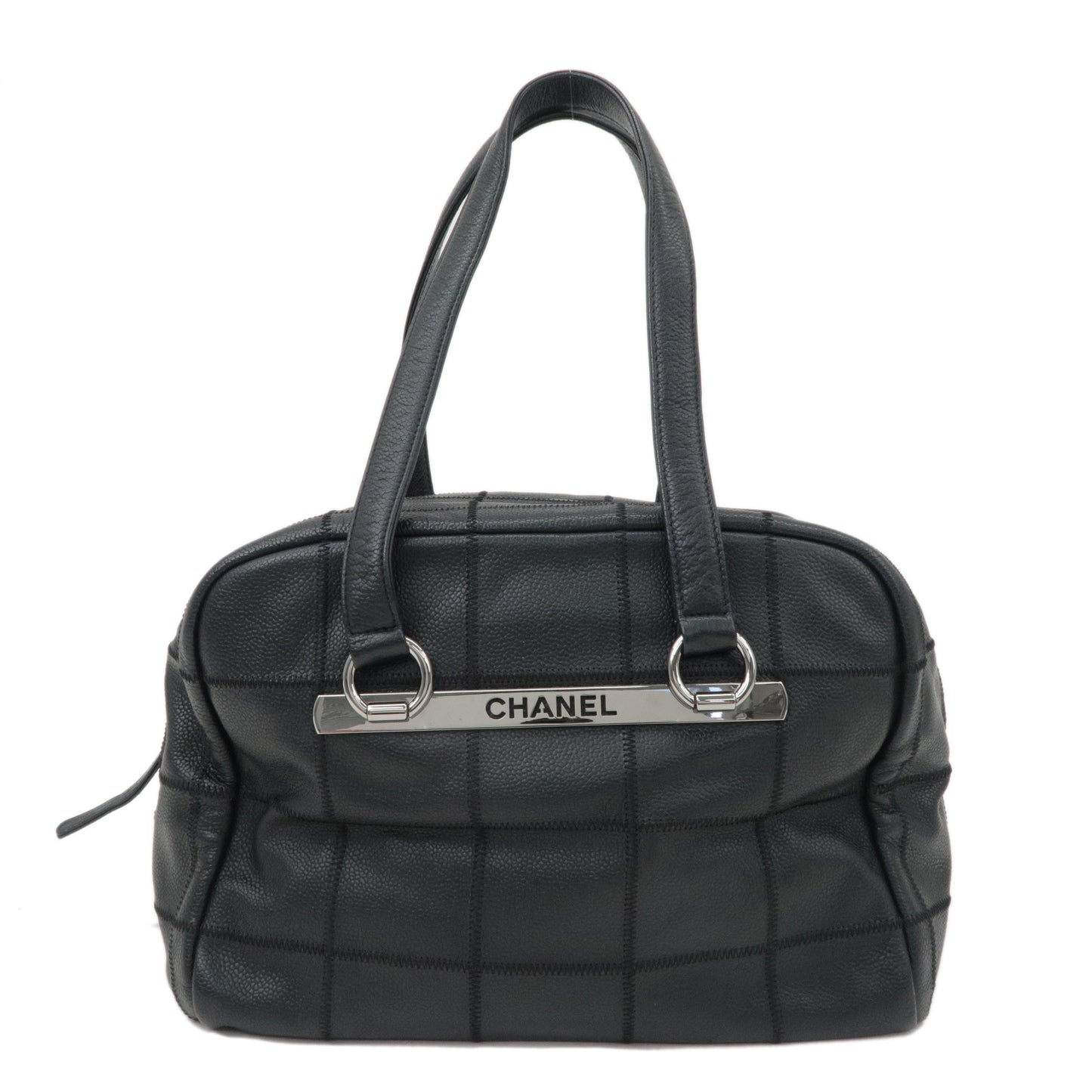 Chanel Chocobar Caviar Skin Boston Bag Shoulder Bag Black