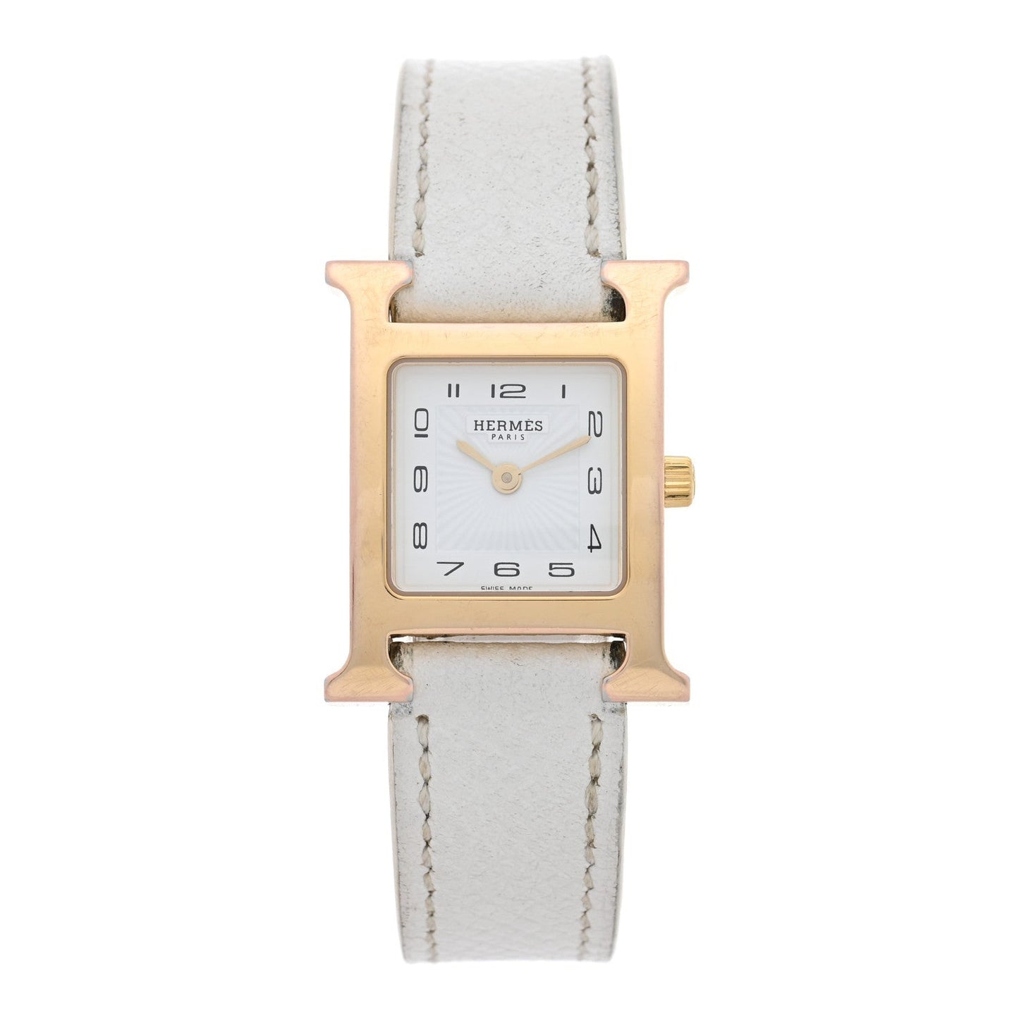 Hermes Stainless Steel Epsom 21mm Heure H Hour Quartz Watch Blanc