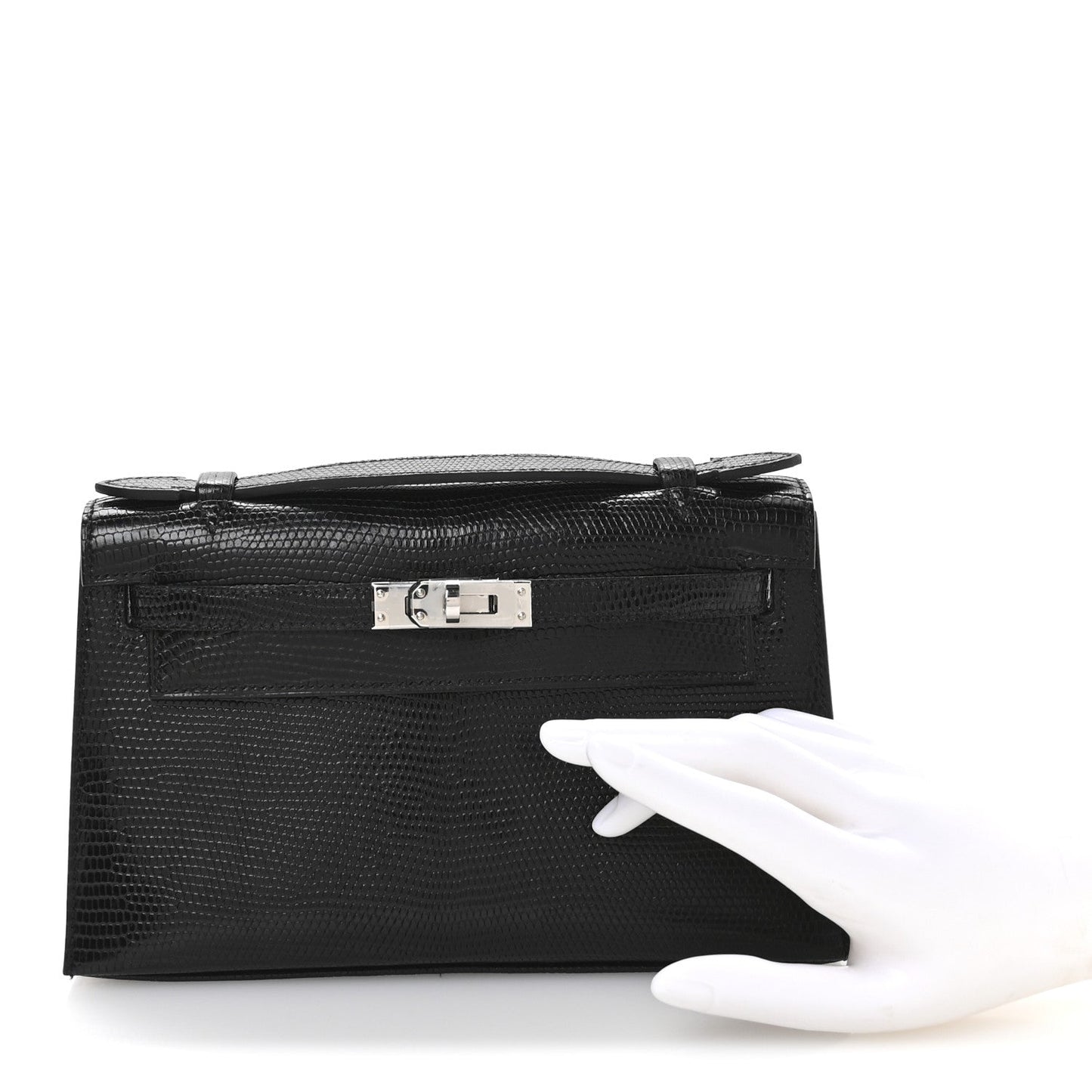 Hermes Lizard Kelly Pochette Clutch Black