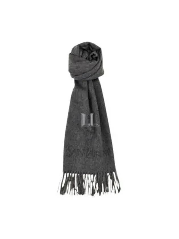 Luxury Saint Laurent Trending 2025 Logo Embroidered Cashmere Muffler Graphite